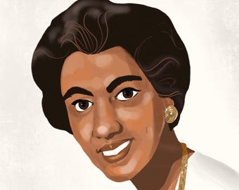 May include: A portrait of a woman with dark brown hair, wearing a white shirt and a gold chain necklace. She is smiling and looking to the right.