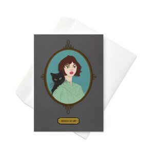 Portrait de femme chat sans enfant - Carte de voeux vierge de 5 x 7 pouces avec enveloppe, carte de correspondance vierge, carte de remerciement