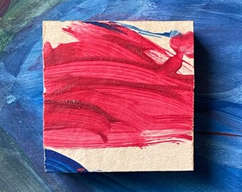 Upcycled art block abstract kids art small art piece home decor colorful art block 3x3 eco friendly art