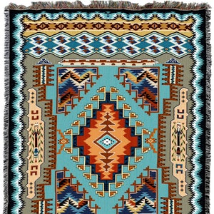 Painted Hills Sky Woven Southwest Tapestry Blanket, Native American Inspired Pattern, Tribal Camp Throw 100% Cotton Made in USA image 2