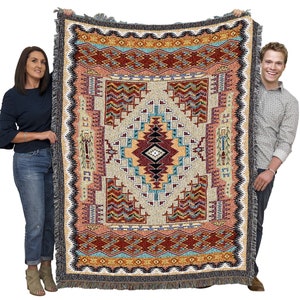 Salmon Southwest Woven Tapestry Blanket, Native American Inspired ...