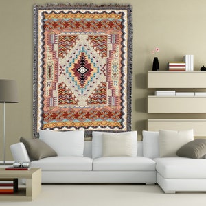 Salmon Southwest Woven Tapestry Blanket, Native American Inspired ...