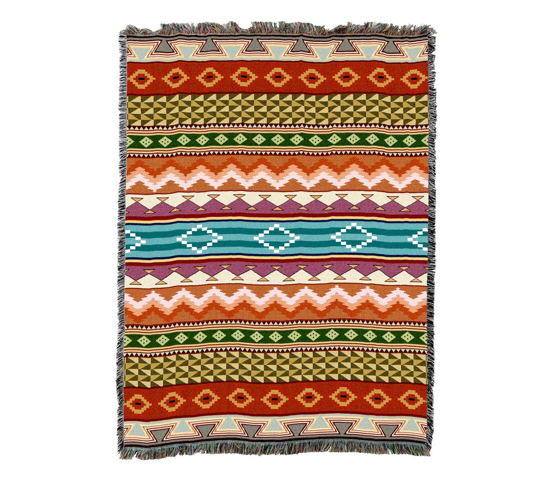 Southwest Stripe Woven Tapestry Blanket, Native American Inspired ...