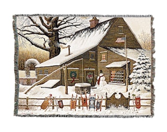 Cocoa Break at The Copperfields - Charles Wysocki - Cotton Woven Blanket Throw - Made in The USA (72x54)