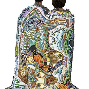 Bison Woven Tapestry Blanket, Native American Inspired, Pacific Northwest Totem Throw by Sue Coccia 100% Cotton Made in USA 72x54 image 4