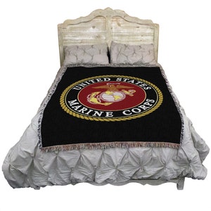 US Marine Corps Emblem Cotton Woven Blanket Throw Made in The USA 72x54 & 82x62 zdjęcie 4