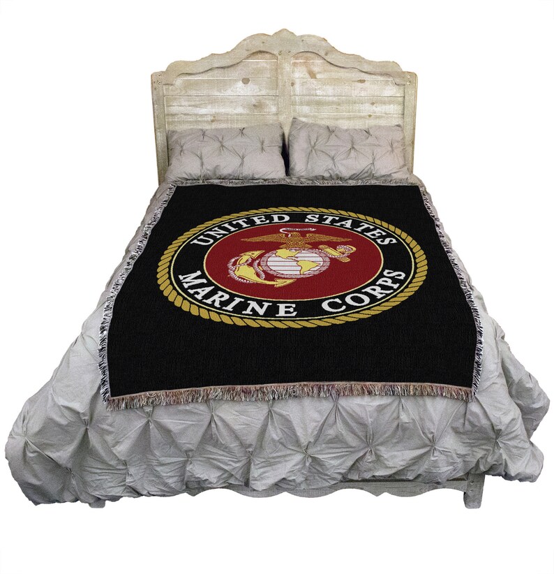 US Marine Corps Emblem Cotton Woven Blanket Throw Made in The USA 72x54 & 82x62 zdjęcie 4