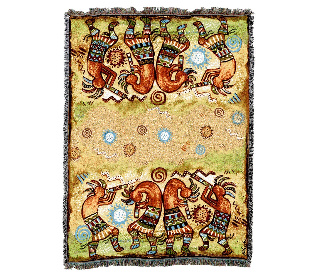 Kokopelli Quartet Woven Tapestry Throw Blanket, Native American