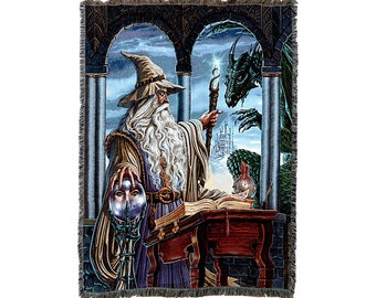 Wizards Emissary Woven Tapestry Throw Blanket by Ed Beard Jr, Large Soft Comforting, Artistic Textured Design 100% Cotton Made in USA 72x54
