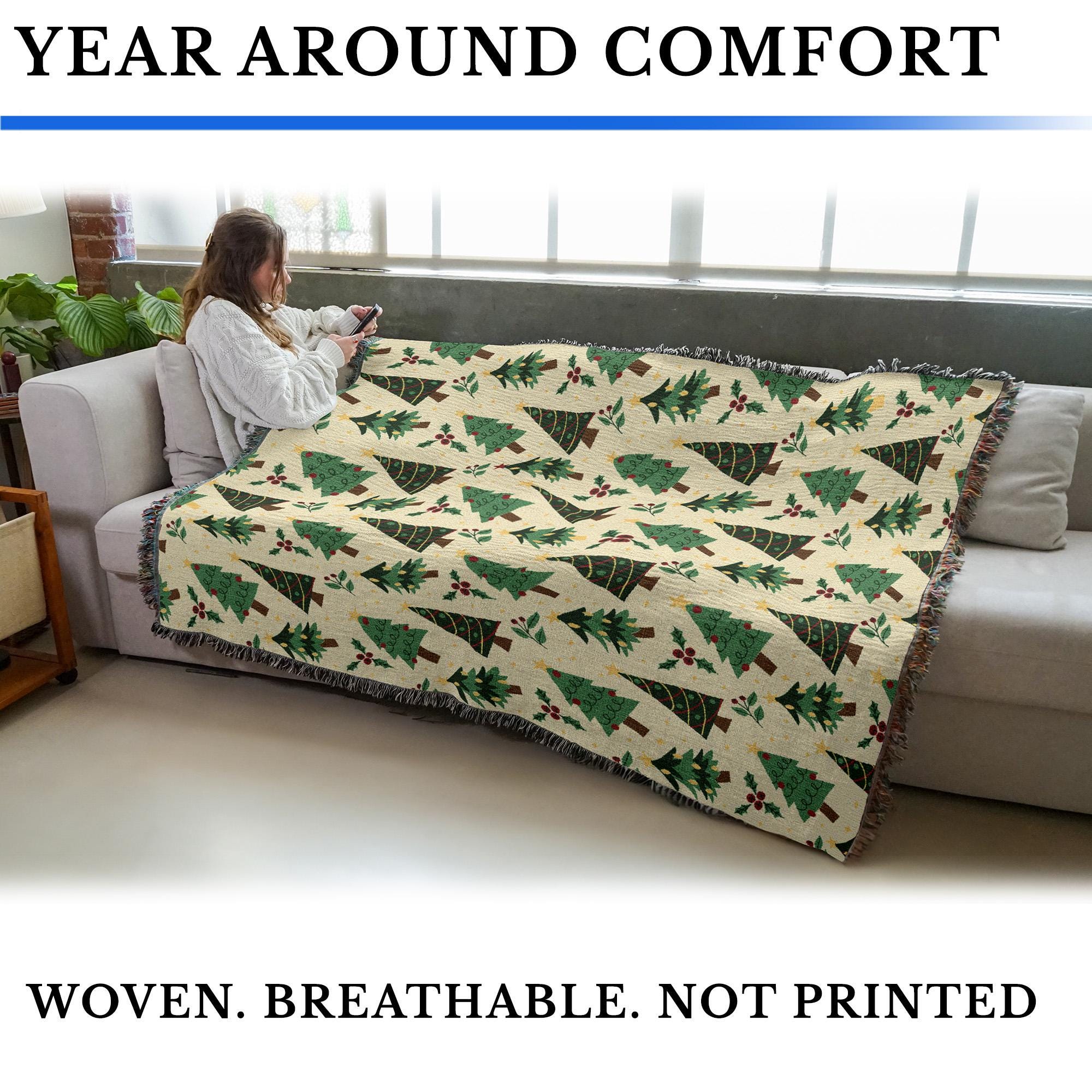 Tree Pattern Blanket - Cotton Woven Throw - Made in the USA - Etsy UK