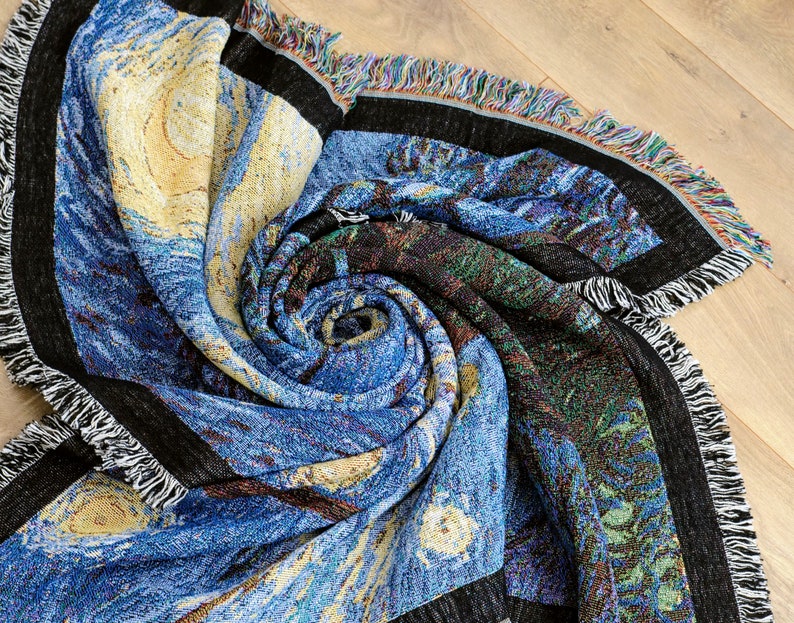 Starry Night Woven Tapestry Throw Blanket by Vincent Van Gogh Etsy