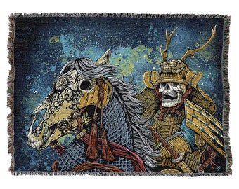 Way of the Warrior Samurai Woven Throw, Large Soft Comforting Blanket 100% Cotton Made in USA 72x54