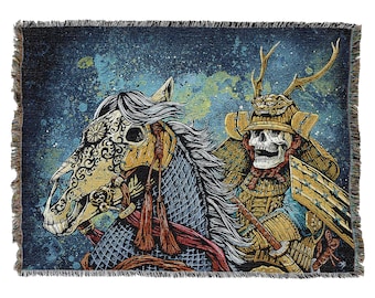 Way of the Warrior Samurai Woven Throw, Large Soft Comforting Blanket 100% Cotton Made in USA 72x54