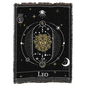 Leo Horoscoop Tarot Kaart, Constellation Patroon, Getextureerde Geweven Plaid 100% Katoen Made in USA 72x54