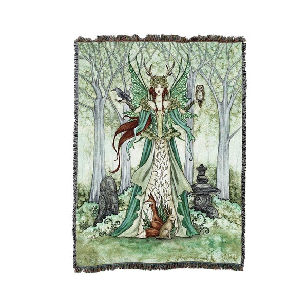 Caretaker Fairy Blanket by Amy Brown - Fantasy Gift Tapestry Throw Woven from Cotton - Made in The USA (72x54)