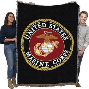 US Marine Corps Emblem Cotton Woven Blanket Throw Made in The USA 72x54 & 82x62 zdjęcie 2