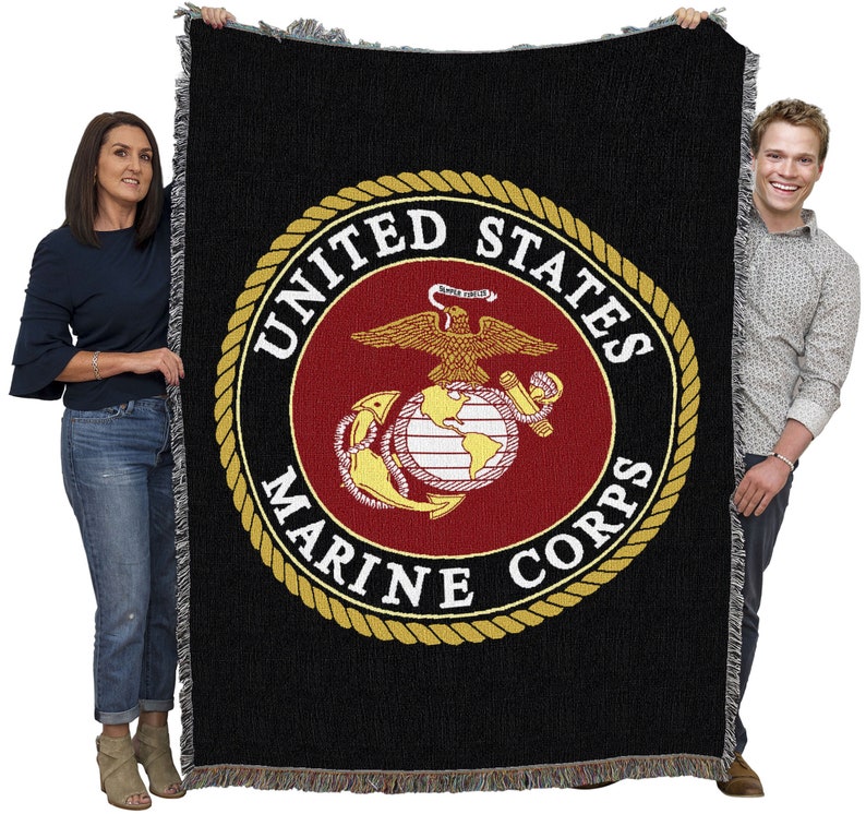 US Marine Corps Emblem Cotton Woven Blanket Throw Made in The USA 72x54 & 82x62 zdjęcie 2