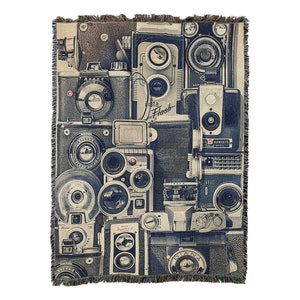 Appareils photo vintage - Thomas Brown - jeté de couverture en coton tissé - fabriqué aux États-Unis (72 x 54)