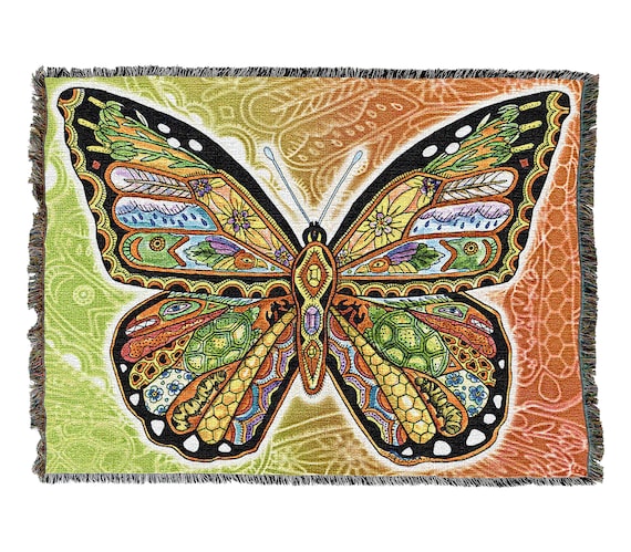 Monarch Butterfly Woven Tapestry Blanket Native American Inspired by Sue Coccia 100 Cotton Made in USA 72x54 Etsy Canada