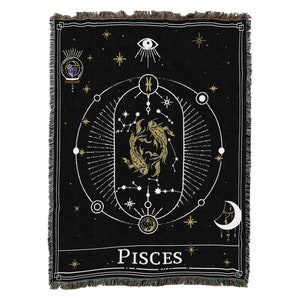 Vissen Horoscoop Tarot Kaart, Constellation Patroon, Getextureerde Geweven Plaid 100% Katoen Gemaakt in de VS 72x54