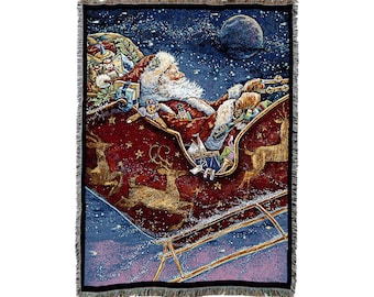 Christmas Midnight Ride - Donna Race - Cotton Woven Blanket Throw - Made in The USA (72x54)
