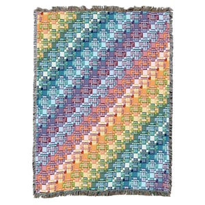 Kaleidoscope Rainbow Stripe Woven Tapestry Throw Blanket, Large Soft Comforting, Artistic Textured Design 100% Cotton Made in USA 72x54