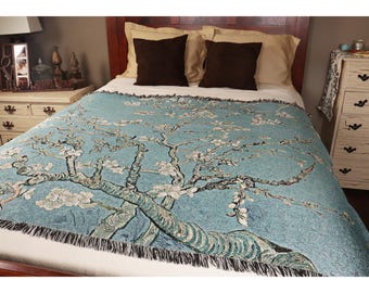 Almond Blossoms - Vincent Van Gogh - Cotton Woven Blanket Throw - Made in The USA (72x54)
