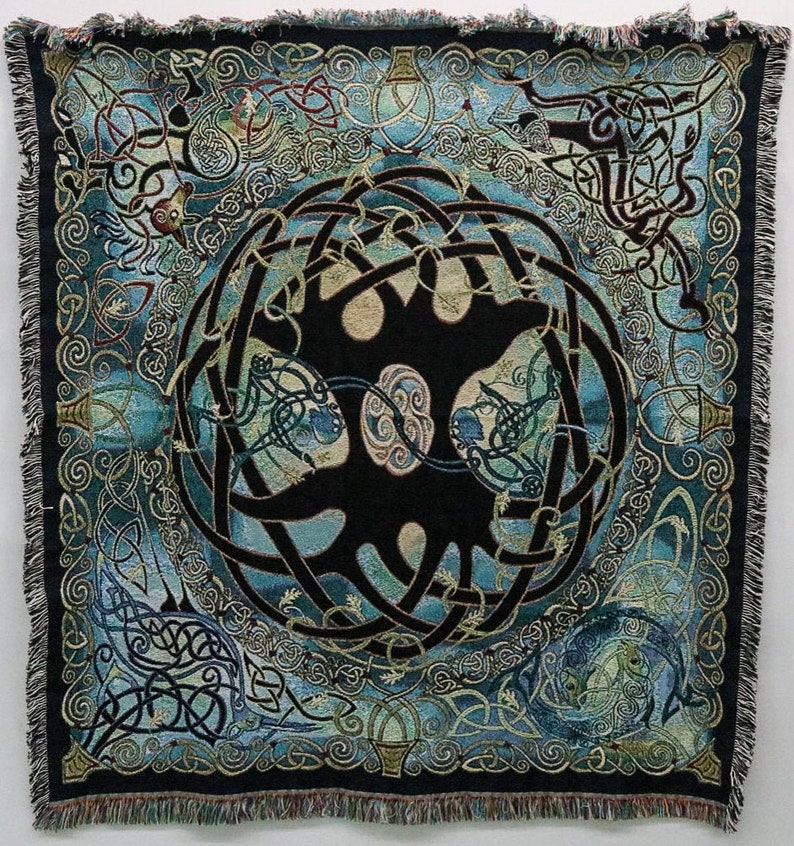Irish Celtic Tree of Life Woven Tapestry Throw Blanket by Jen Etsy