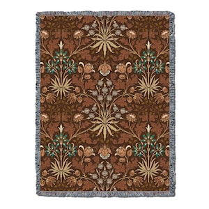 Hyacinth - Caramel - Arts and Crafts - William Morris - Blanket Throw Woven from Cotton - Made in The USA (72x54)
