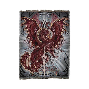Bloodblade Fantasy Dragon - Ruth Thomas - Cotton Woven Blanket Throw - Made in The USA (72x54)