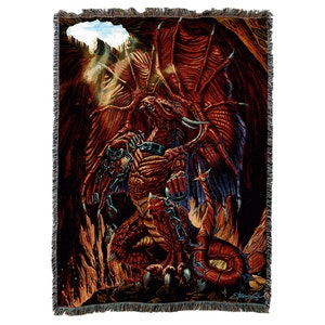 Unbound Dragon Woven Tapestry Throw Blanket by Ed Beard Jr, Large Soft Comforting, Artistic Textured Design 100% Cotton Made in USA 72x54