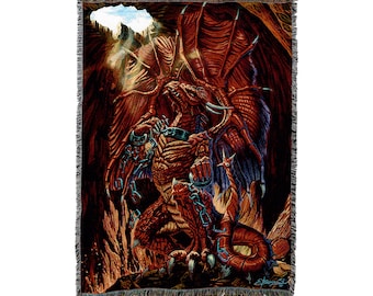 Unbound Dragon Woven Tapestry Throw Blanket by Ed Beard Jr, Large Soft Comforting, Artistic Textured Design 100% Cotton Made in USA 72x54