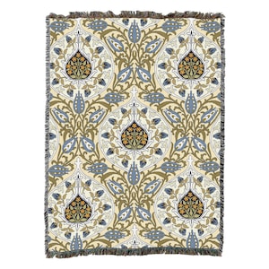 Rosebud - Arts and Crafts - William Morris - Cotton Woven Blanket Throw - Made in The USA