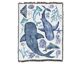 Ocean Life Baumwollgewebte Decke Wirft - Hergestellt in den USA