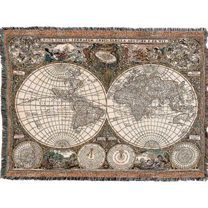 Oude wereld antieke kaart geweven tapijt gooien deken, grote zachte geruststellend, artistiek getextureerd ontwerp 100% katoen gemaakt in de VS 72x54