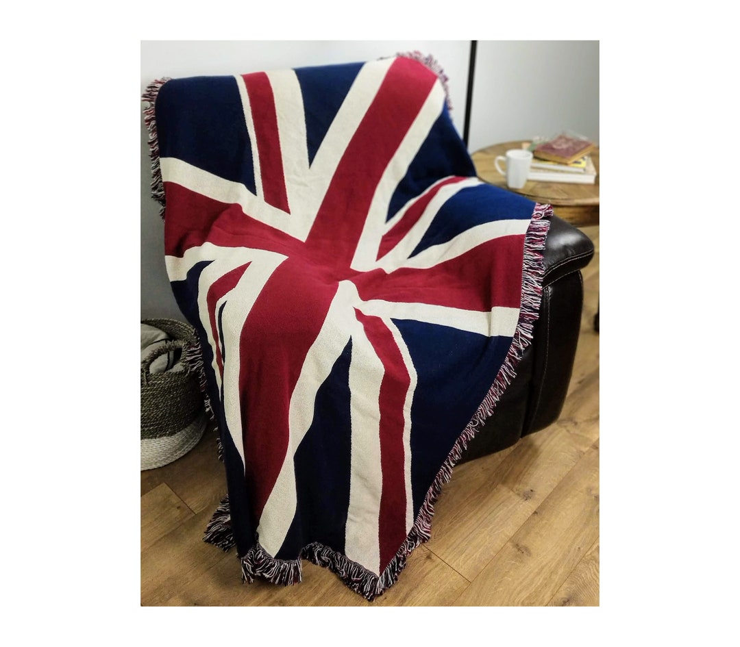 United Kingdom Union Jack Flag Cotton Woven Blanket Throw Made in the