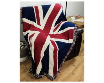 United Kingdom - Union Jack Flag - Cotton Woven Blanket Throw - Made in The USA (70x50)