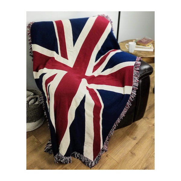 Royaume-Uni - Union Jack Flag - Jeté de couverture en coton tissé - Fabriqué aux États-Unis (70 x 50)
