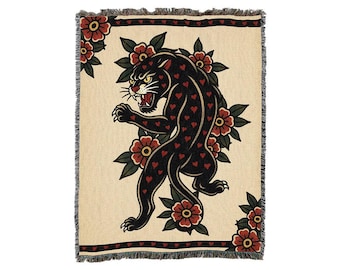 Heart Breaker Blanket - Tattoo Design - Tapestry Throw Woven from Cotton - Made in the USA