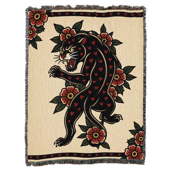 Heart Breaker Blanket - Tattoo Design - Tapestry Throw Woven from Cotton - Made in the USA