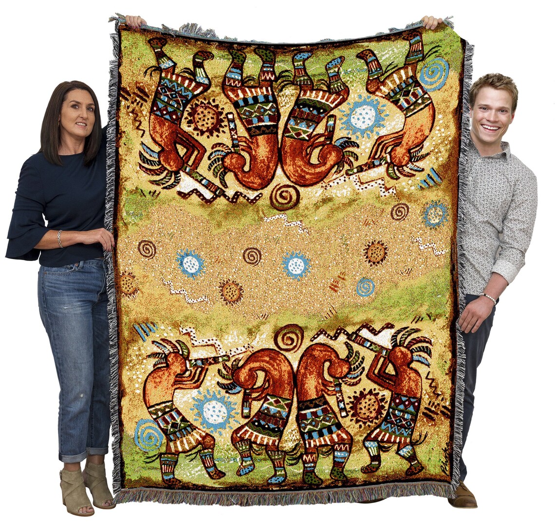 Kokopelli Quartet Woven Tapestry Throw Blanket Native Etsy