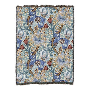 Golden Lily Blues Arts and Crafts by William Morris Blanket Throw Woven from Cotton Made in The USA (72x54)