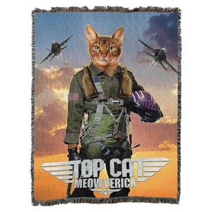 Top Cat Meowverick Blanket by Vincent HIE - Tapestry Throw Woven from Cotton - Made in The USA (72x54)