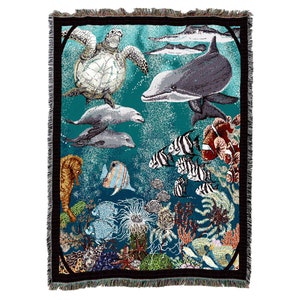 Underwater - Cotton Woven Blanket Throw - Made in The USA (72x54)