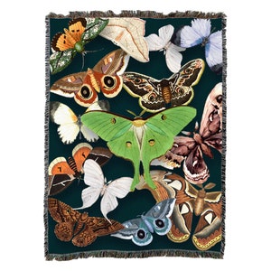 Emerald Moths Tapestry Throw Woven Blanket 100% Cotton Made in USA 72x54
