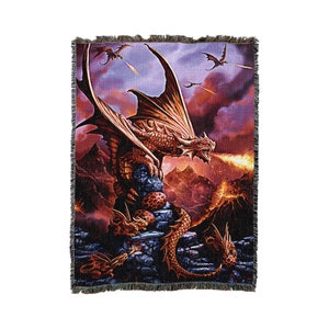 Fire Dragon-deken van Anne Stokes Age of Dragons-collectie - cadeau fantasie wandtapijt geweven van katoen - gemaakt in de VS (72 x 54)