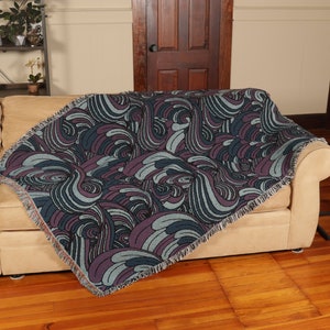 Serene Waves Blanket Swirls - Patterns Gift Tapestry Throw Woven from Cotton - Made in The USA (72x54)