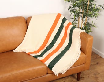 Miami Stripe Woven Throw - Creme blanket with Orange & Green Stripes - 100% Cotton Made in the USA (73x48)