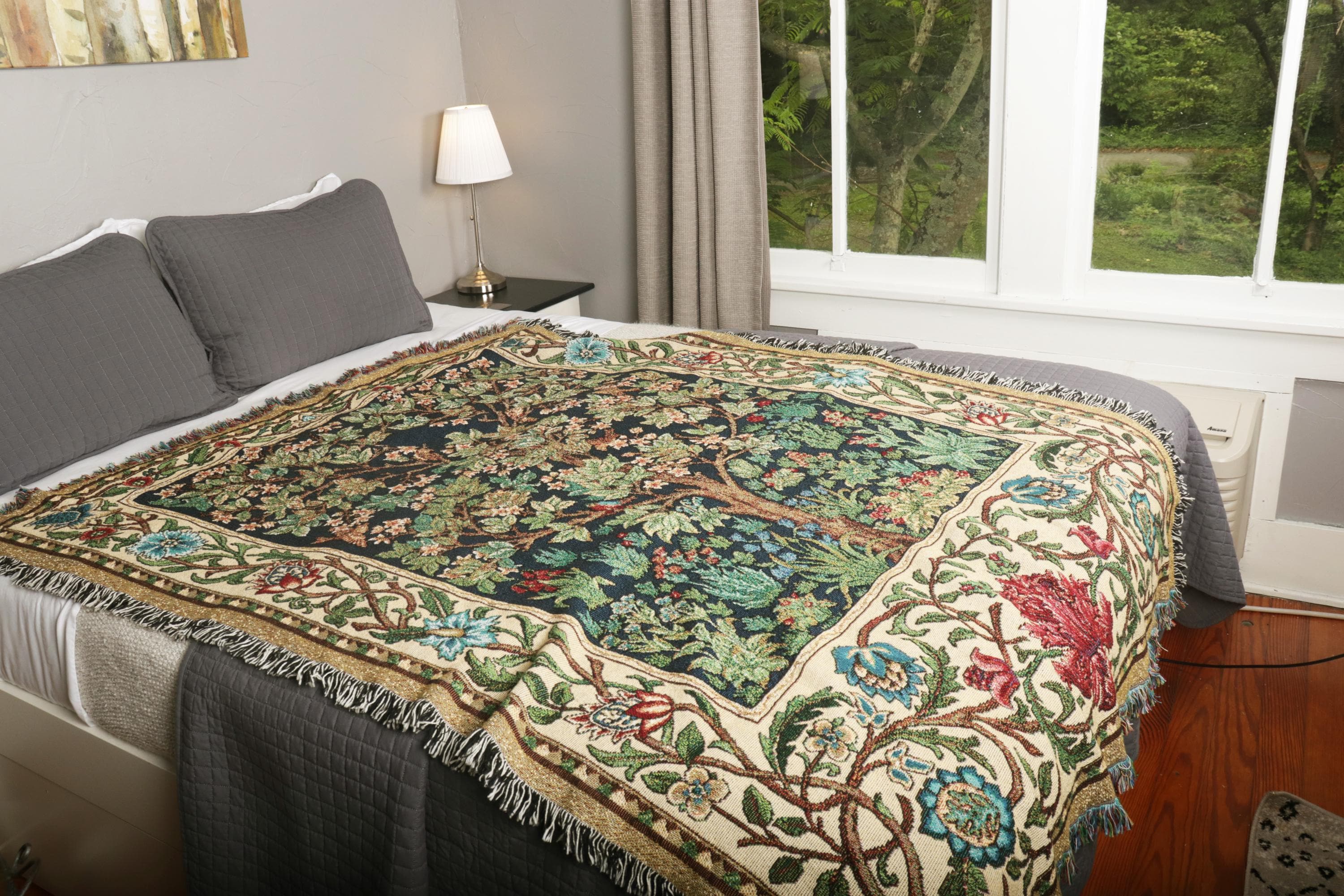 Tree of Life - Arts and Crafts - William Morris - Cotton Woven Blanket Throw - Made in The USA