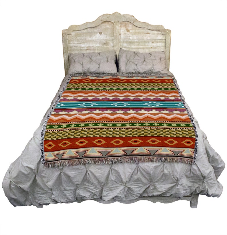 Southwest Stripe Woven Tapestry Blanket, Native American Inspired ...